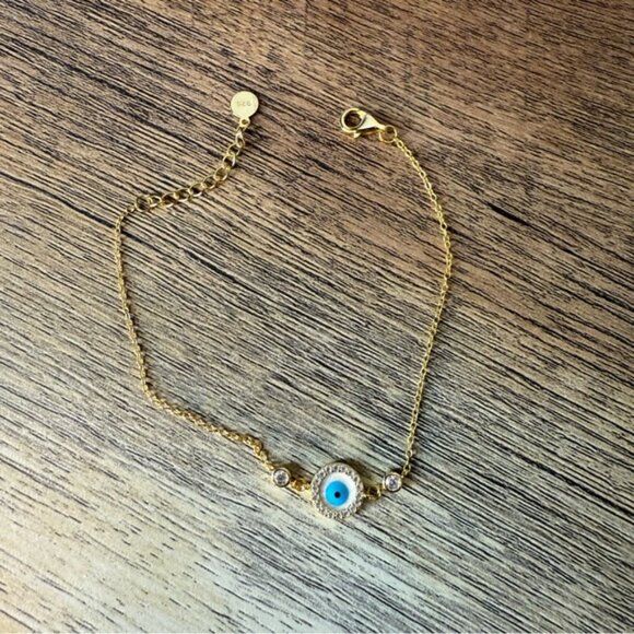 NEO RELIQUE New Gold Toned Sterling Silver Evil Eye Bracelet Rhinestones CZ - Picture 5 of 15